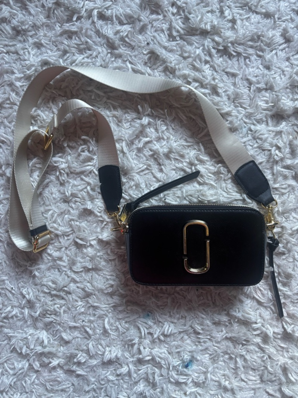 Marc Jacobs Black Crossbody Camera Bag with Cream Strap